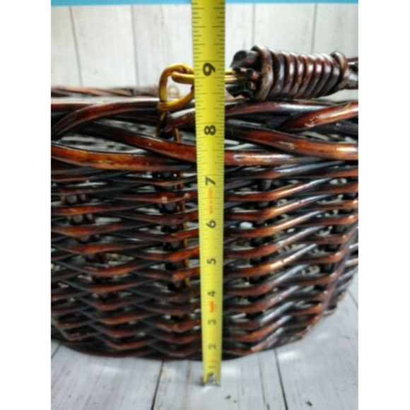 Vintage Swing Handle Woven Basket Dark Brown Deep Boho Picnic Storage Large‎ - Picture 7 of 10